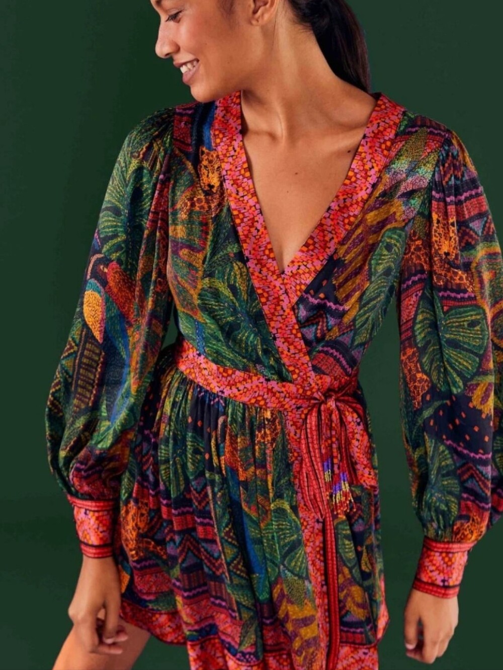 NWT FARM RIO | $240 Forest Tapestry Wrap Mini Dress - Picture 5 of 8